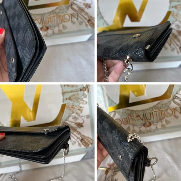 Louis Vuitton Black Damier Graphite Long Wallet on Chain - Picture 10 of 14